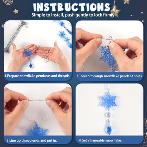 Image of 36pcs Crystal Christmas Ornaments for Tree Decorations, Royal Blue Hanging Acrylic Snowflake Icicle Star Ornaments with Drop Pendants for Winter Wonderland Chandelier Crystals Decorations Supplies