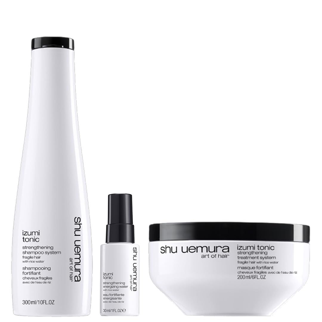 SHU UEMURA Izumi Tonic Routine Fortificante, Shampoo 300 ml, Maschera 200 ml, Acqua Energizzante 30 ml in omaggio