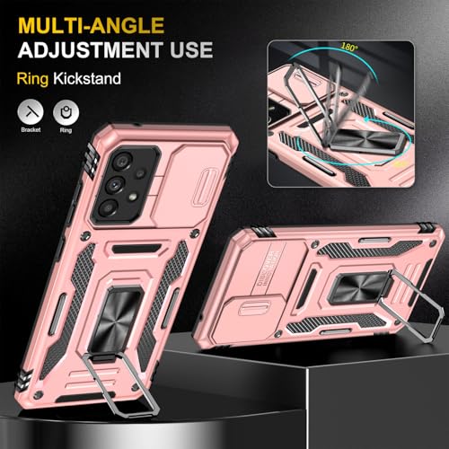 Image of Vaku Luxos Aegis Armor Slide TPU Back Cover Case for Samsung Galaxy A53 5G with Magnetic Ring Holder Kickstand Camera Screen Protector- Pink