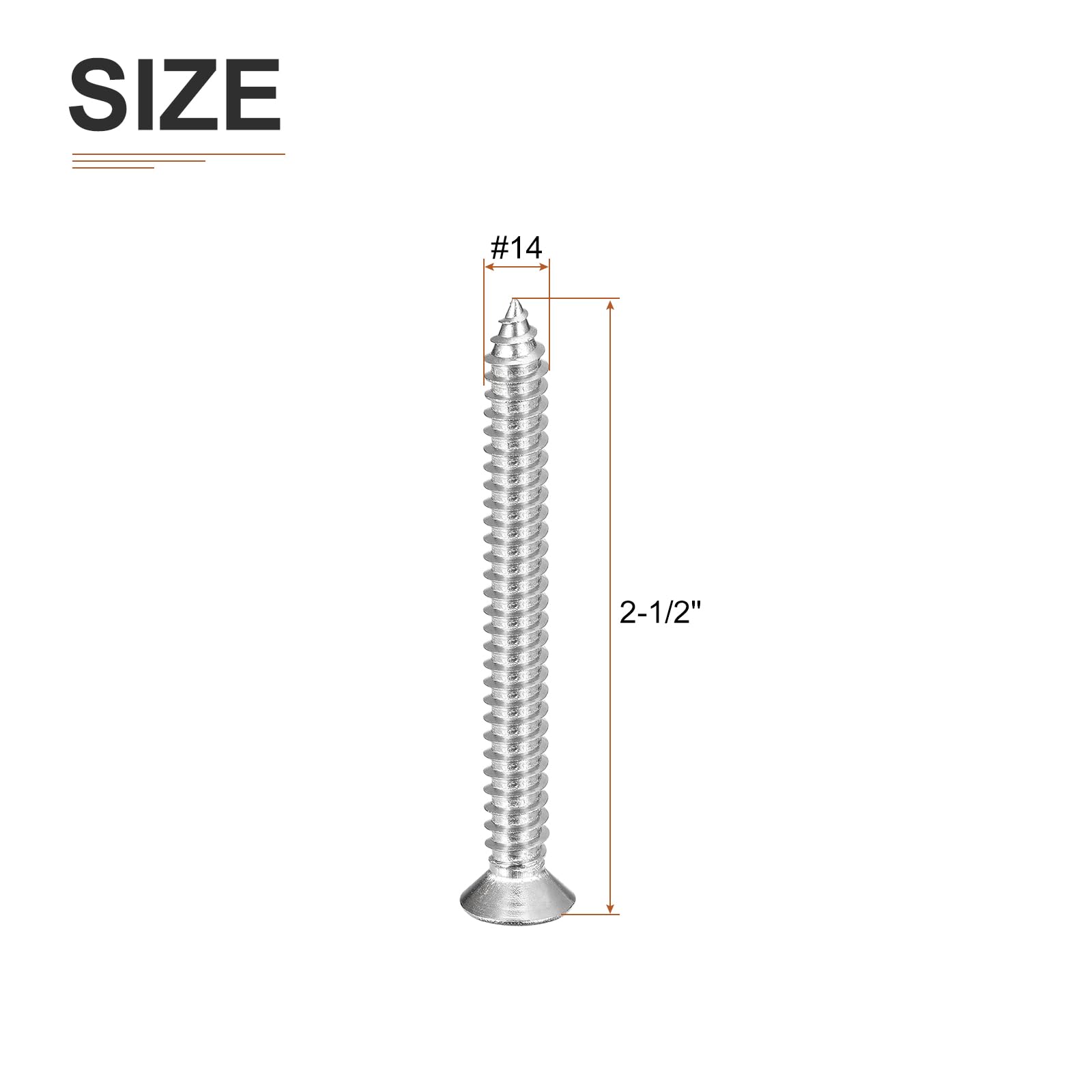 DTGN 10Pcs #14x2-1/2" Flat Head Wood Screws, 304 Stainless Steel Phillips Self Tapping Screws - Good for Woodworking Furniture - Silver - Image 2