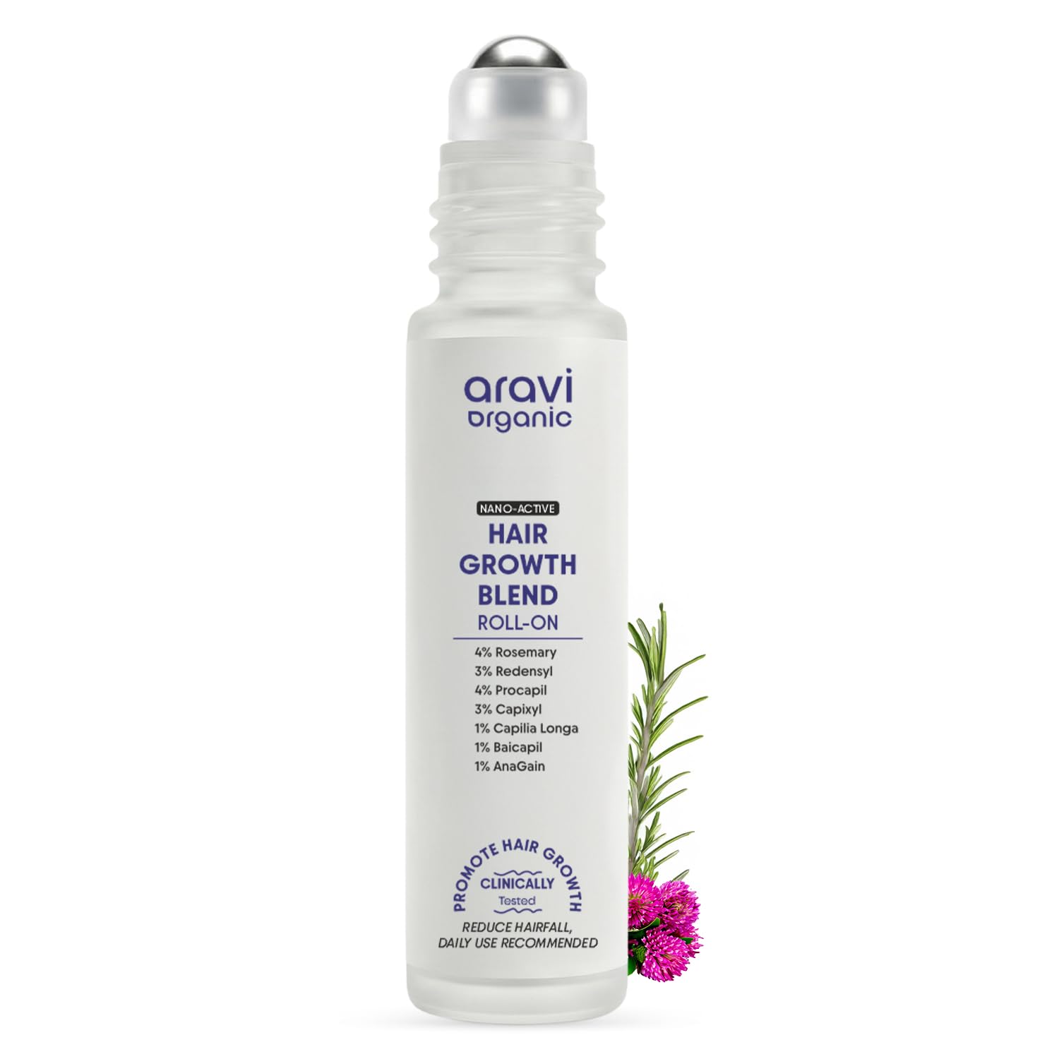 aravi organic nano active hair growth serum roll on | 4% rosemary, 3% redensyl, 4% procapil & 3% capixyl | boosts new growth & controls hairfall | hair growth serum for scalp | 10ml (pack of 1)