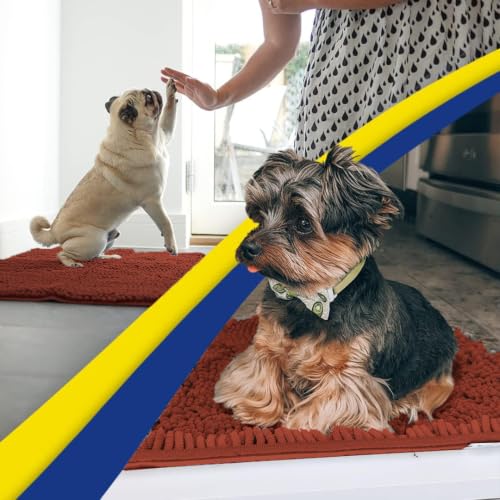 Image of Muddy Mat | Super Water Absorbent Door Mat Indoor, Microfiber Quick Dry Chenille Entryway Rug, Slip Resistant Front Door Mat, Indoor Mats for Entryway, Machine Washable Pet Rug, Brick Red 30 inch x 48 inch
