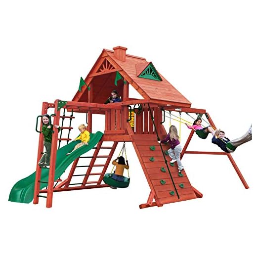 Gorilla Playsets 01-0013 Sun Palace II Wood Swing Set with Monkey Bars and Wood Roof, Amber