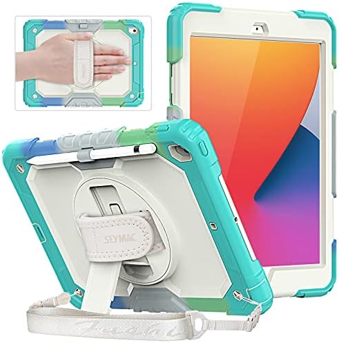 SEYMAC iPad 10.2 Case,iPad 7th/8th/9th Generation Case,Shockproof Protective Kids Case with Hand Strap & Kickstand, Adjustable Shoulder Strap, Screen Protector for iPad 10.2 inch 2021/2020 Orange