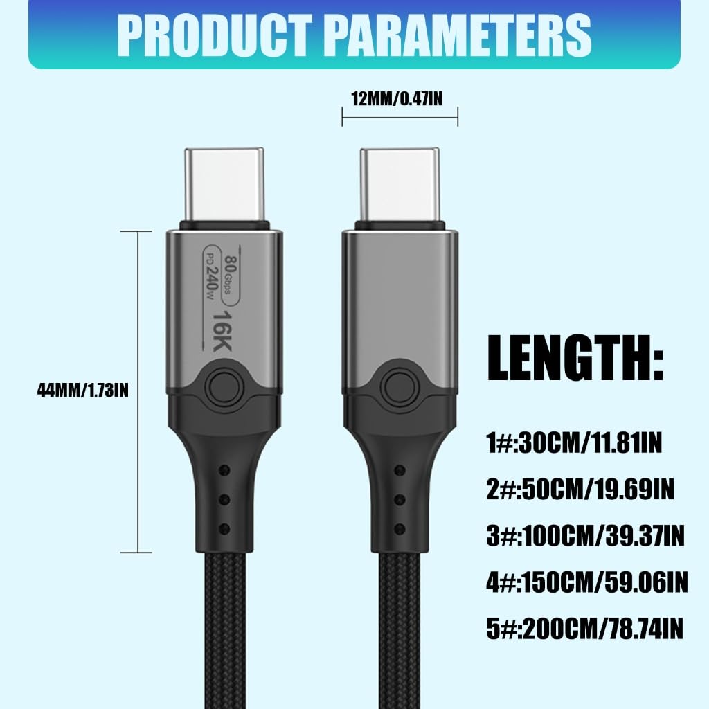 Cavo USB 5 da 240 W, 16 K a 60 Hz, cavo USB C, trasferimento dati 80 Gbps