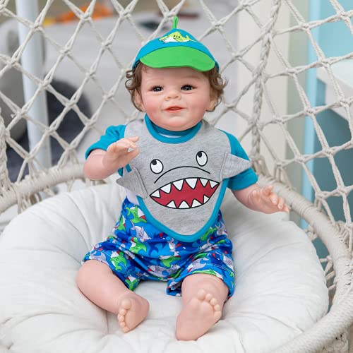 yuela 55CM Reborn Baby Boy Shaya Lächelnde Puppe Weicher Körper kuschelig Neugeborenes Baby Puppe Verwurzeltes Haar – Bild 4