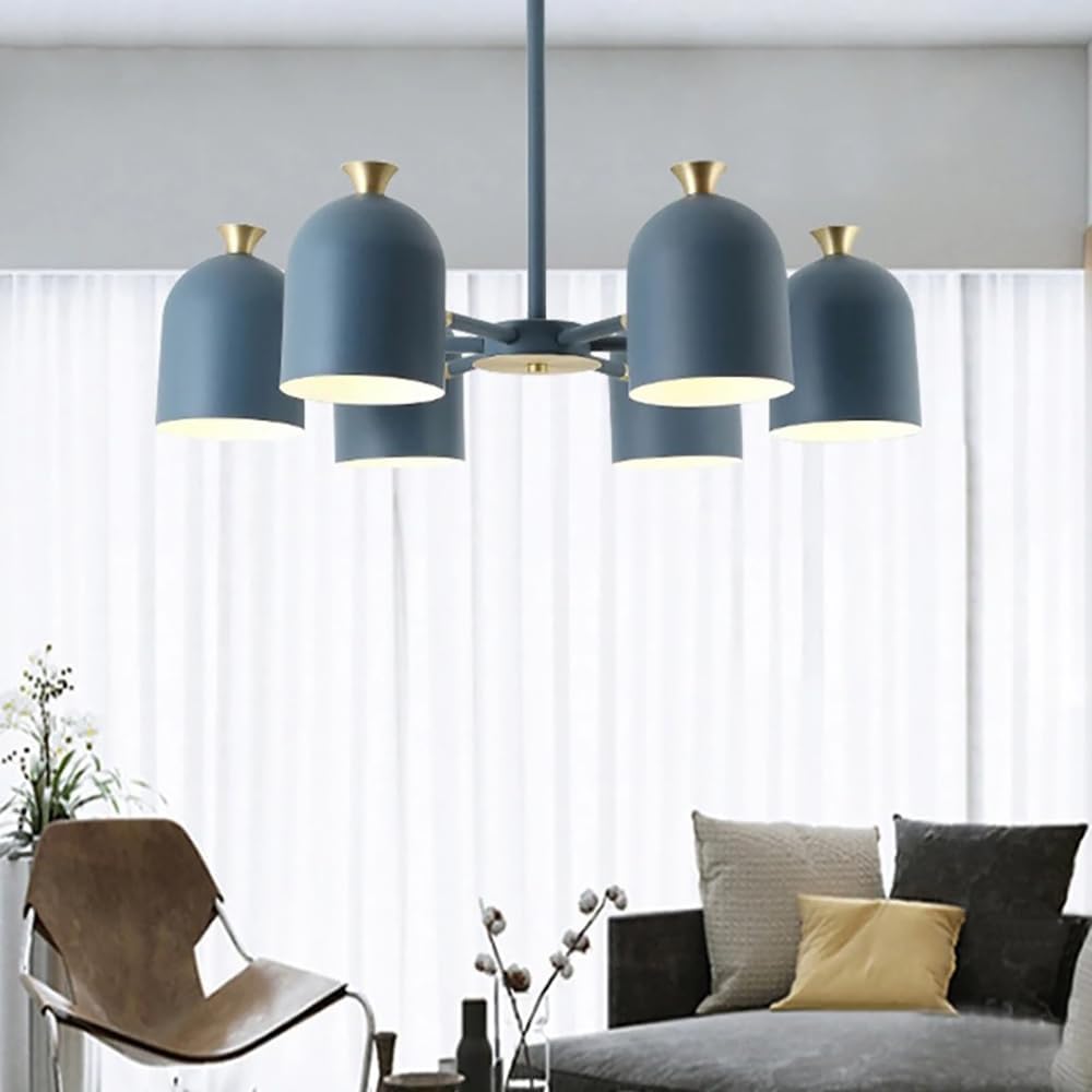 Modern 6-Lights Chandelier Ceiling Pendant Light 28 inch Recessed Ceiling Lights Flush Mount Indoor Lighting for Living Room, Bedroom, Foyer, E26 Blue Close to Ceiling Light Fixtures Blue 6-lights