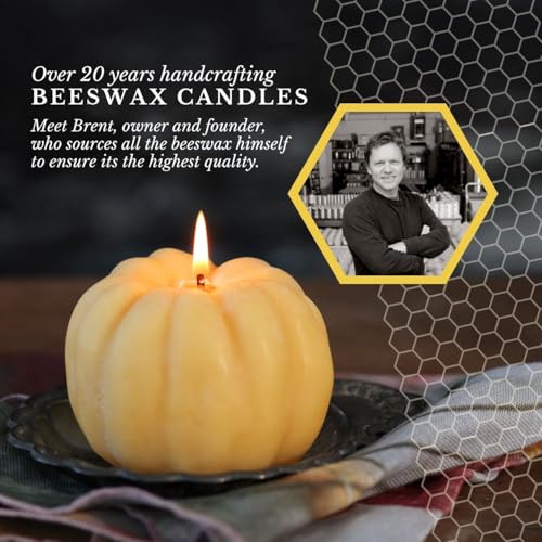 Big Dipper Wax Works Large Pumpkin Candle, 40-Hour Burn, Pure Beeswax, 3.5” x 4”, Fall Design