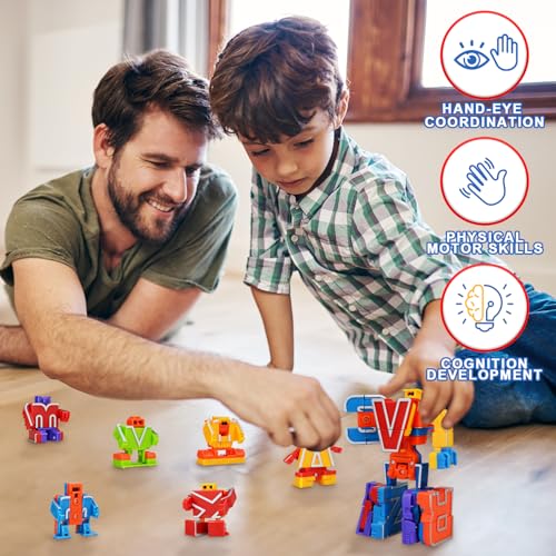 Toys Gifts for 3 4 5 6 Years Old Toddler Boys Girls,26 Alphabet Robots ABC Letters Educational Learning Blocks for Kids,Alphabots Deformation STEM Fine Motor Skill Birthday Gifts for Preschool Age 3+ - Thumbnail 5