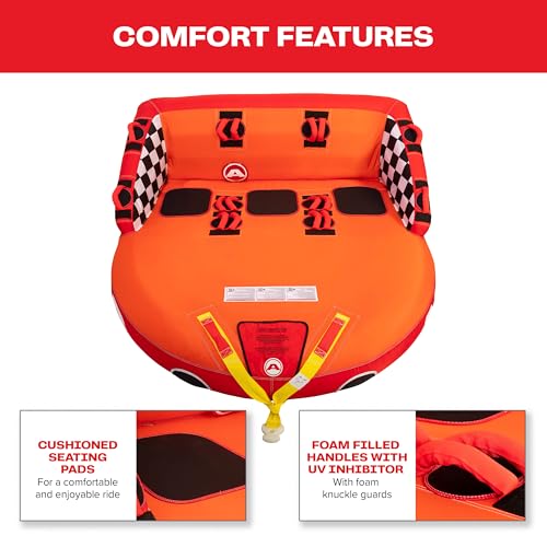 Image of Airhead Mable Towable Tube for Boating, 1-4 Rider Inflatable Boat Tube for Water Tubing, Heavy Duty Full Nylon Cover, EVA Foam Pads, Dual Tow Point, Patented Speed Safety Valve
