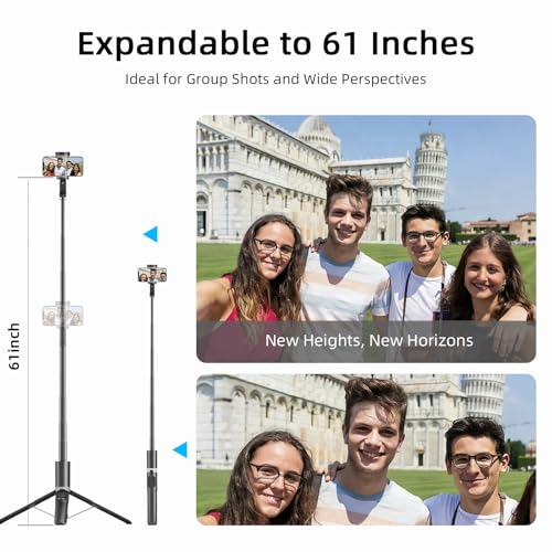 61" Selfie Stick Tripod with Bluetooth Remote, Heavy Duty Aluminum Extendable Vlogging Stand with Metal Base, Triangular Body, Phone Holder & Cold Shoe Mount for iPhone, Android Smartphone - Black by KINGJOY - Used condition - Image 7