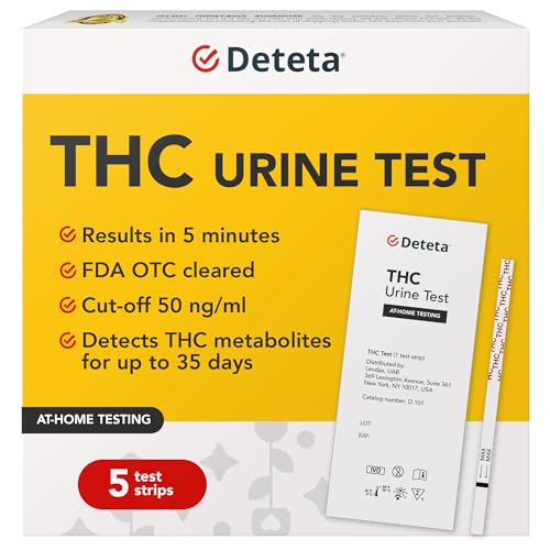 Deteta Home Marijuana Drug Test Kit Highly Sensitive THC Drug Test Kit Marijuana/Weed THC Drug Test Urine Easy Home Drug Test Marijuana/THC Substance Abuse 5 THC Test Strips/Sticks 50 ng/ml