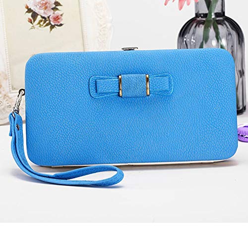 Preisvergleich Produktbild Multifunktionale Bowknot Münztasche Frauen Bowknot Wallet Lange Geldbörse Telefonkartenhalter Clutch Large Capacity Pocket - Lake Blue