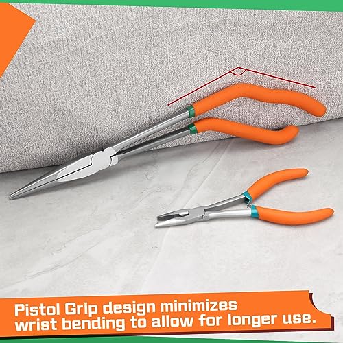 SPEEDWOX 11-Inch Pistol Grip Needle Nose Pliers Angled Needle Nose Pliers Long Nose Fishing Pliers Reduce Effort Multi Use Wire Stripper Wire Crimper Wire Cutters Needle Mouth Nozzle Pliers - Image 3