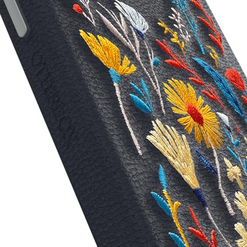 Image of OtterBox iPhone 15 Pro Max Symmetry Series Cactus Leather Embroidery for MagSafe - Enchanted Garden Blue