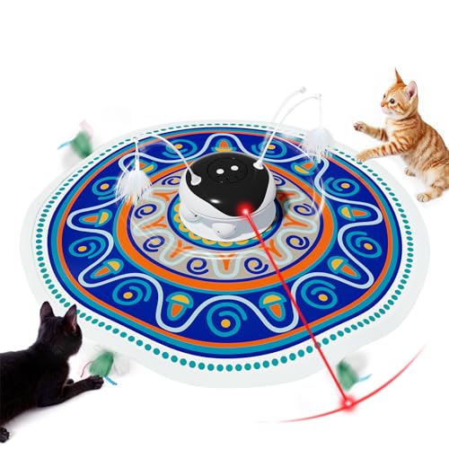 Gardner Pet Giocattolo per Gatti, 5 in 1 Elettrico Interattivo Automatico per Gatti, Gioco con Nascondino, Giocattolo con Piume, Laser, Palline e Suoni di Uccelli, Ricarica USB, Blu