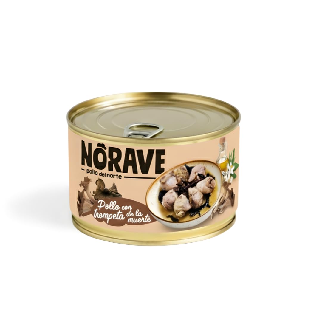 Norave Pollo con Trompetas de la Muerte - Conserva Gourmet 7x400gramos | Receta Española Artesanal | Platos Preparados | Listo para Servir