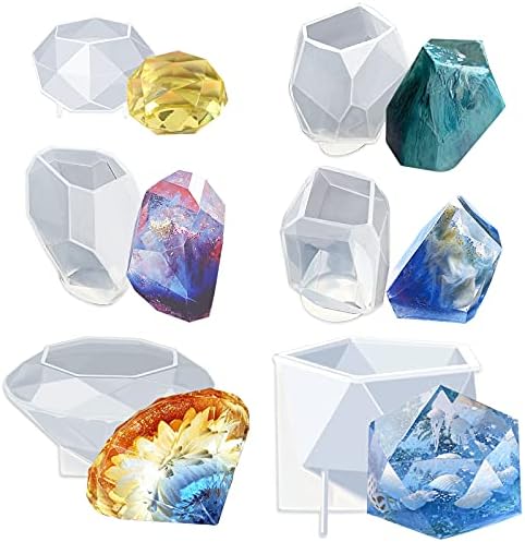 Large Multi-Faceted Gem Stone Resin Epoxy Mold for Jewelry Soap, Ice Making, Gemstone Isomalt Baking, Cabochon Candle Craft Projects 6-Pack