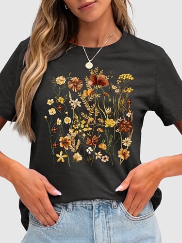 Image of Anbech Womens Dandelion Graphic T-Shirts Teen Girls Cute Sunflower Print Casual Tee Tops