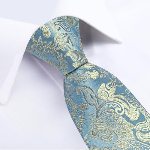 Image of DiBanGu Mens Paisley Tie Set Silk Woven Jacquard Necktie and Pocket Square Cufflinks Gift Set for Wedding Bussiness
