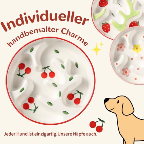 Antischlingnapf für Hunde aus Keramik - Labyrinth-Futternapf für langsames Fressen - Futternapf für mittelgroße und große Hunde - 310 g - Blütenmuster