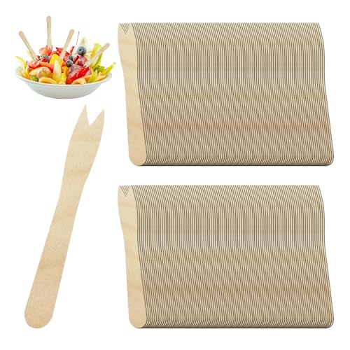 400 tenedores de madera, cubiertos de madera, accesorios de picnic, vajilla de camping, palillos de cóctel de madera, perfectos para kebabs, patatas fritas (color original)