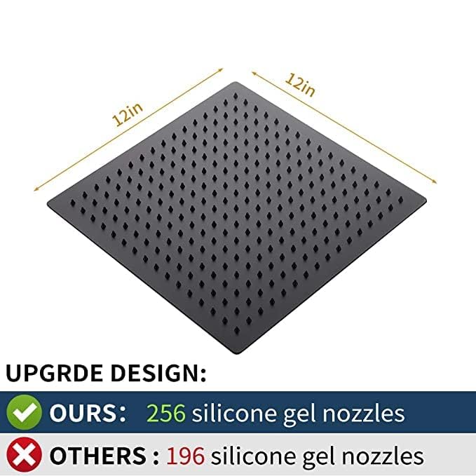 Image of TOSCH Stainless Steel 304 12X12 INCHES Showerhead Grade High Pressure Square BLACK Extra Heavy Rainfall Ultra Slim Ceiling or Wall mount Overhead Shower Only (WITHOUT ARM) Black matte Finish (Series-Super Heavy)