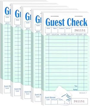 5 Pack Guest Check Books, Server Note Pads for Restaurant, Green Waiter Checkbook, Restaurant Order Pad 50 Sheets/Pack
