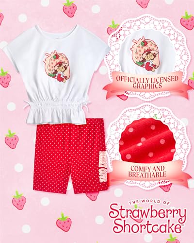 Image of Strawberry Shortcake Toddler Girls Bike Shorts Set - 2 Piece Graphic Shirt and Biker Shorts for Girls Cartwheel Dance (2T-6X)