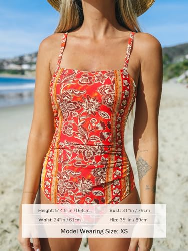 Image of CUPSHE Women Swimsuit One Piece Bathing Suit Square Neck Cutout Back Tummy Control with Adjustable Spaghetti Straps