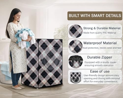 Image of Stylista Washing Machine Cover Compatible for Bosch 8 kg Front Load WAT24463IN Checkered Pattern Cream