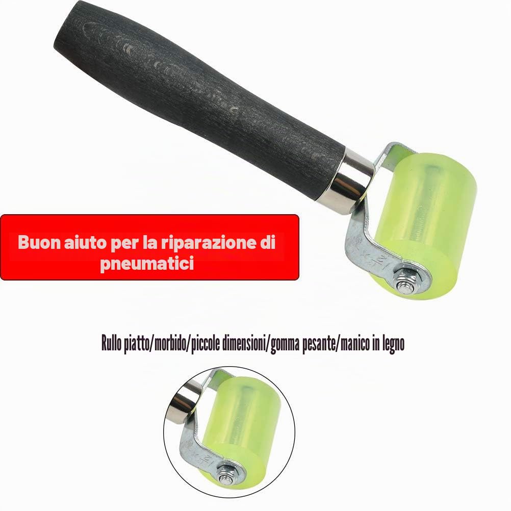 Attrezzo per l’installazione di materiale fonoassorbente, rullo di pressione, rullo di gomma di compattazione riparazione pneumatici Stitcher manico in legno strumento rullo di gomma