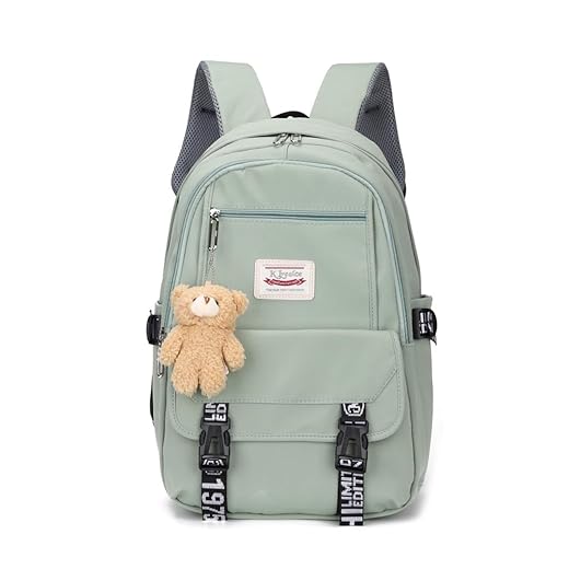Mochila Unissex Escolar Passeio Grande Coreana Bolso Secreto Impermeável Feminina Faculdade +Ursinho (Verde (6261))