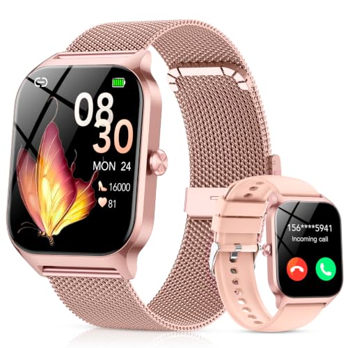 Reloj Inteligente Mujer con Llamadas Bluetooth Asistente IA, Whatsapp Notificaciones,1.85"Smartwatch Mujer con SpO2/Pulsómetro/Estrés/Monitor de Sueño,120+Modos Deportes para iPhone Android,2 Correas