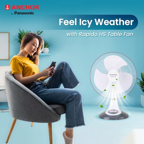 Image of Anchor by Panasonic Rapido 400mm High Speed Table Fan | Table Fan for Home (Grey, 14082GY)