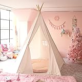 CO-Z Teepee Play Tent Foldable for Kids with Banners - Super Large, for at Least 2 Children - CPST Certificated (5 Poles - 85 Inches Height - Tarp Bottom)