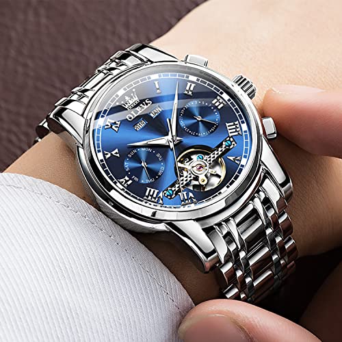 OLEVS-Herrenuhren-Automatik-Gold-Schwarz-Mechanische-Armbanduhr-mit-Tourbillon-Kalender-Wasserdicht-Leuchtende-Zweifarbige-Uhr
