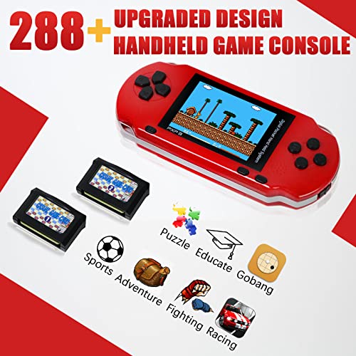 Handheld Game Console For Kids, Retro Game Console Adults Large Screen Built-In 288 Hd Electronic Games Portable Video Support Connecting Tv With Battery 2 Game Cartridges For Birthday Gift #TOP1