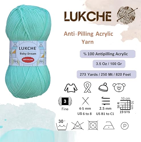Image of Baby Dream Soft Yarn - 100% Acrylic, Premium Anti-Pilling, 3.5 oz (100g), 273 yds - Soft Yarn for Crochet and Knitting Projects (Mint Green)