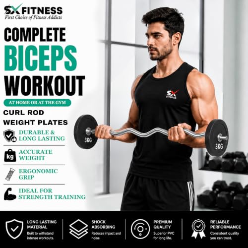 Image of Home Gym Combo, Home Gym Set, Gym Equipment Set, PVC (8-24Kg),Fitness Set, with 3ft Curl Rod + Pair of Dumbbell Rods, Home Gym Kit with Accessories (8)