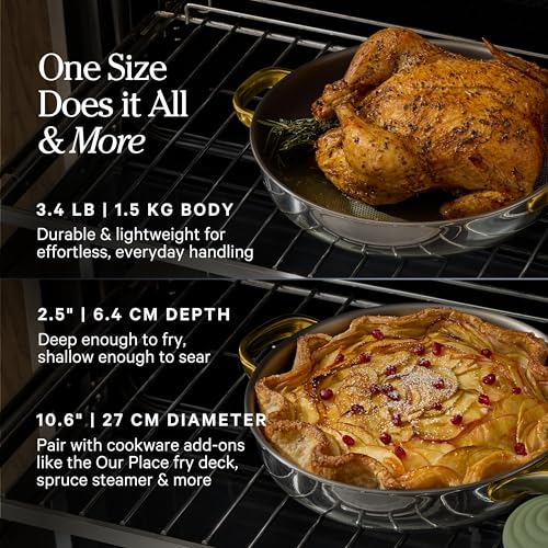 Image of Our Place Titanium Always Pan Pro | 10.6 inch PFAS-Free Nonstick Frying Pan with Spatula | Chef-Grade Tri-Ply Stainless Steel & Aluminum Build | Induction & Oven-Safe up to 750F | Gold