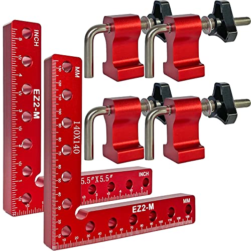 EZ2-M Clamping Square 90 Degree Clamp Positioning 5.5''X5.5'' (140mmX140mm) Aluminum Alloy Right Angle Corner Clamps For Woodworking Picture Frame Box Cabinets Drawers 2 packs 1 Red Right Angle