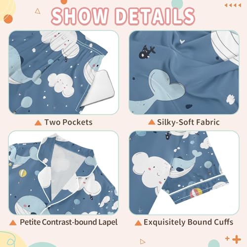 senya Cartoon Whale with Balloon Satin Summer Pajama Sets Silk Short Sleeve Button Down Sleepwear3