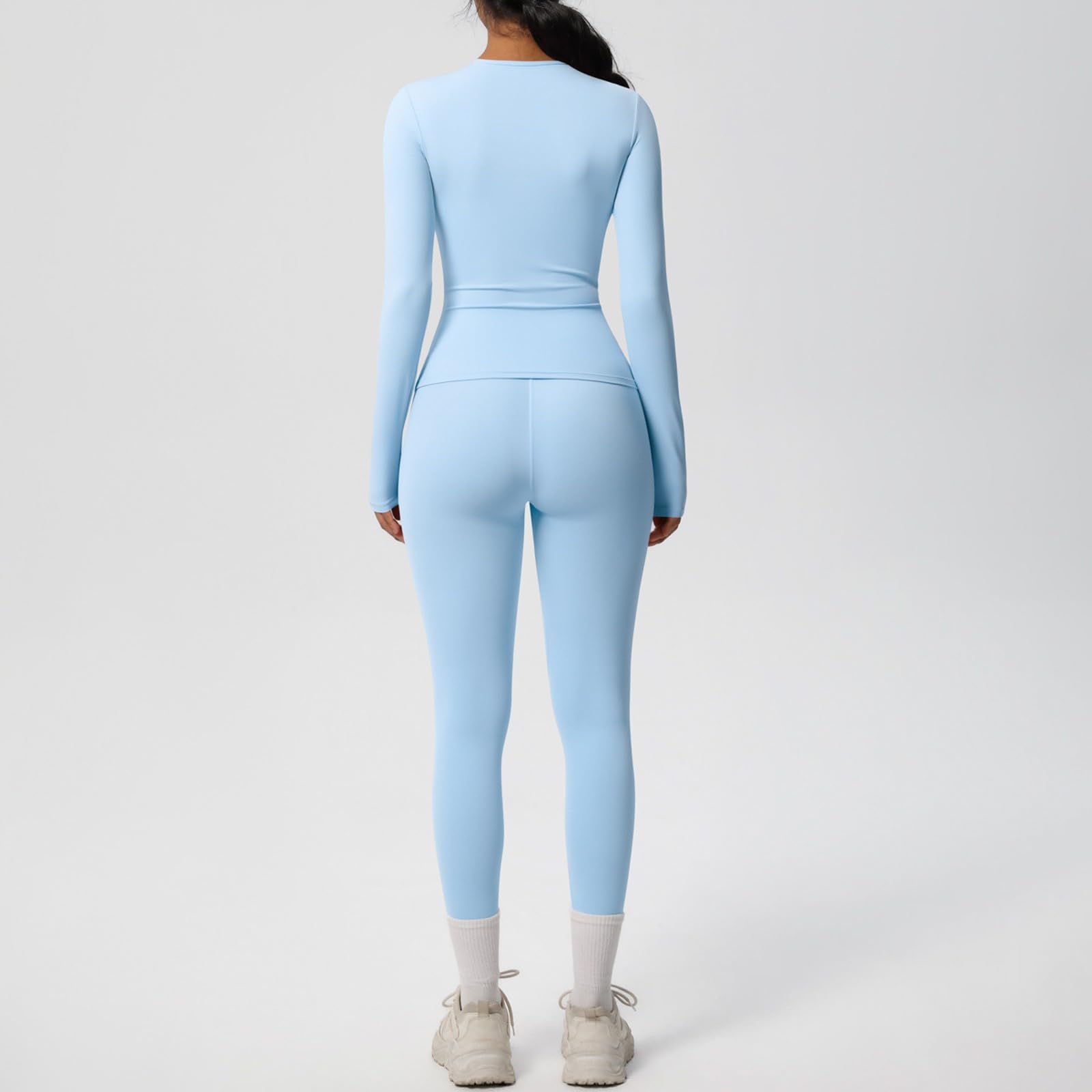 Générique Tenue de yoga respirante à manches longues et pantalon de couleur unie pour le fitness, la course à pied et l'exercice