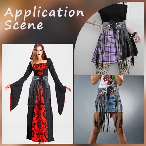 GORGECRAFT PU Leather Tassel Waist Belt Black Vintage Punk Wide Long Fringe Dress Belt Adjustable Women Jeans Skirt Boho Waistband Gothic Body Harness for Halloween Party Dance Cosplay Costume4