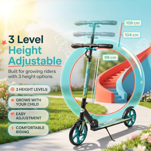 Image of Speedster Kids Scooter for Kids 6-12 &Adults | Foldable Height Adjustable Super Skating | 2-Wheel with Rear Brake | Max User Weight 100 Kg | Sea Green
