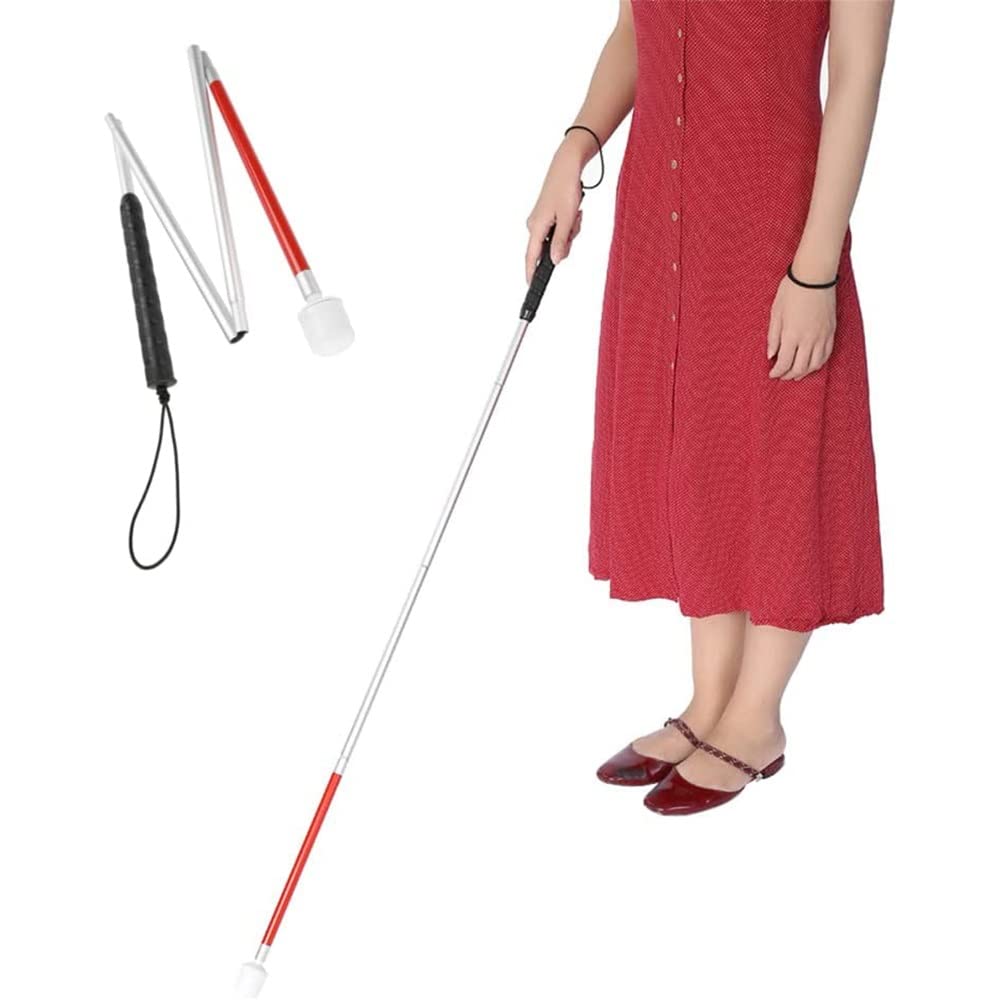Bastón Plegable para Ciegos, bastón Ligero, muletas de Aluminio, bastón para Caminar con Cinta Reflectante roja, bastón de Movilidad para Ciegos con discapacidad Visual, 47 Pulgadas