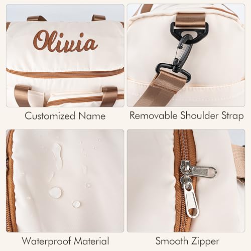 Duffel Bag for Women Girls Personalized Weekender Overnight Bag with Embroidered Name - Custom Travel Duffle with Shoe Compartment, Waterproof & Foldable, Bridesmaid Gift (Brown)4