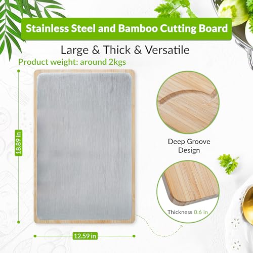 Tabla de Cortar Rectangular de Bambú y Acero Inoxidable miniatura 6
