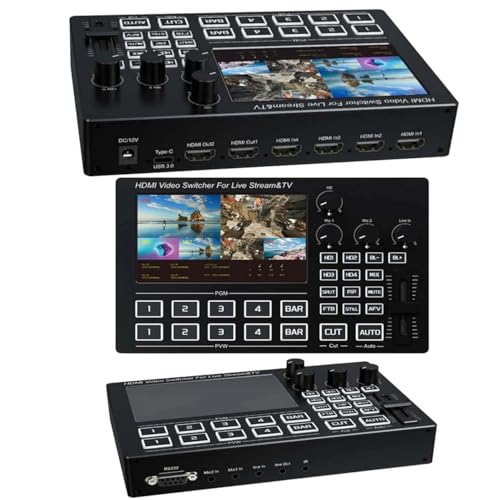 Image of MICROWARE 4 Channel 5 Inch Screen HDMI Video Switcher Mic Mixer Multi Camera Live-Streaming Support Type C Video Capture Card Record